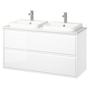 IKEA Шкаф умывальник с ящиками/мойкой/смесителями, белый глянцевый/имитация белого мрамора &Auml;NGSJ&Ouml;N / BACKSJ&Ouml;N, 095.216.23 09521623 фото
