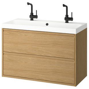 IKEA Шкаф умывальник с ящиками/мойкой/смесителями, имитация. дуб &Auml;NGSJ&Ouml;N / BACKSJ&Ouml;N, 895.213.13 89521313 фото