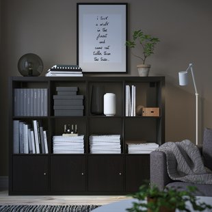 IKEA Стеллаж KALLAX (ИКЕА KALLAX), Книжный шкаф с 4 картриджами, czarnybrąz, 192.782.53 19278253 фото