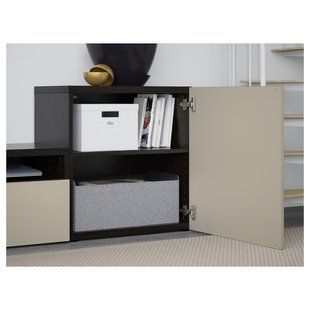 IKEA Комбинация ТВ/стекл дверцы, черно-коричневый/Сельсвикен глянцевый/бежевое дымчатое стекло BEST&Aring;, 094.067.17 09406717 фото