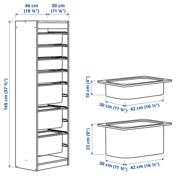 IKEA TROFAST (ИКЕА ТРОФАСТ), Полка с контейнерами, белый/желто-оранжевый, 46x30x145 см, 695.332.08 69533208 фото