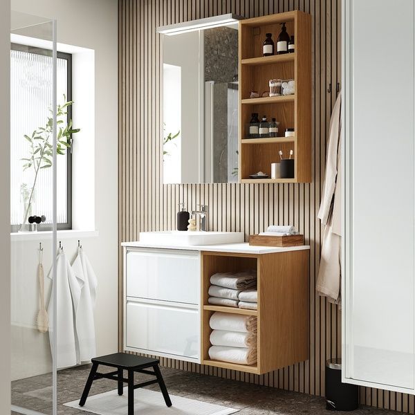 IKEA Умывальник/умывальник/смеситель, белый глянец/под дуб/под белый мрамор &Auml;NGSJ&Ouml;N / BACKSJ&Ouml;N, 795.284.14 79528414 фото