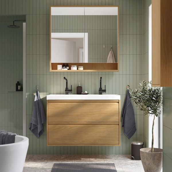 IKEA Шкаф умывальник с ящиками/мойкой/смесителями, имитация. дуб &Auml;NGSJ&Ouml;N / BACKSJ&Ouml;N, 895.213.13 89521313 фото