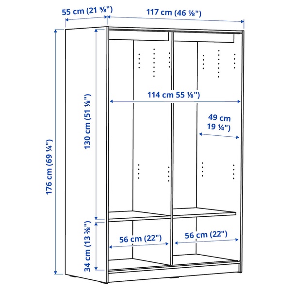 IKEA Гардероб с раздвижными дверями, белый KLEPPSTAD, 904.372.38 90437238 фото