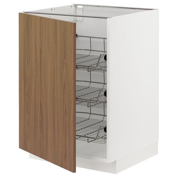 IKEA Шкаф с проволочной корзиной, белый/Тисторп имитация коричневого ореха METOD, 395.198.88 39519888 фото