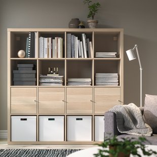 IKEA Стеллаж KALLAX (ИКЕА KALLAX), Книжный шкаф с 4 картриджами, дуб bejcowany на бело, 491.974.20 49197420 фото