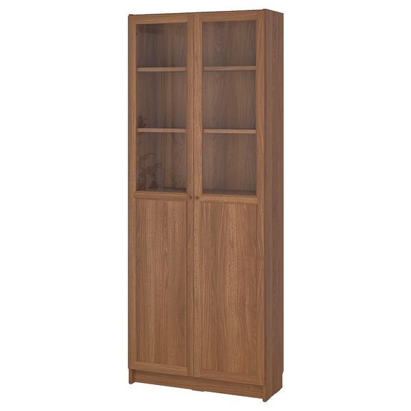 IKEA Книжный шкаф, пара филенчатых/стеклянных дверей, коричневый орех BILLY / OXBERG, 694.833.26 69483326 фото