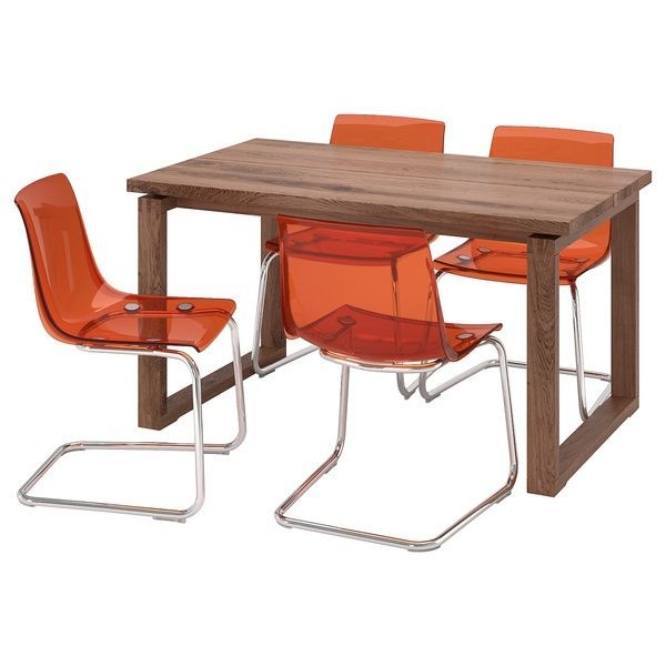 IKEA Стол и 4 стула, дубовый шпон, коричневая морилка/коричнево-красный хром M&Ouml;RBYL&Aring;NGA / TOBIAS, 094.849.46 09484946 фото