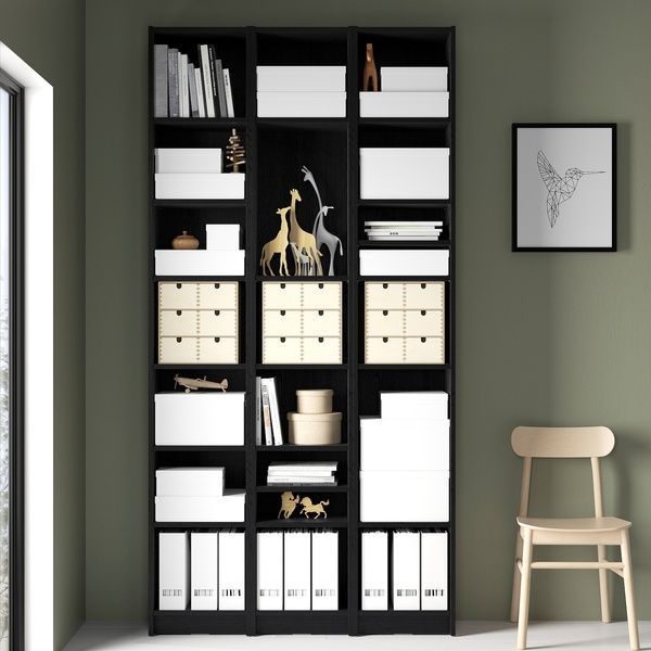 IKEA Комбинация полок с надставками, имитация черного цвета. дуб BILLY, 494.833.89 49483389 фото
