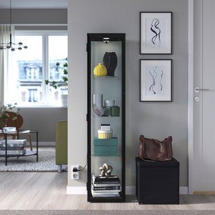 IKEA Скляна дверна шафа з підсвічуванням, чорна BL&Aring;LIDEN / STRIMS&Auml;V, 895.229.25 89522925 фото