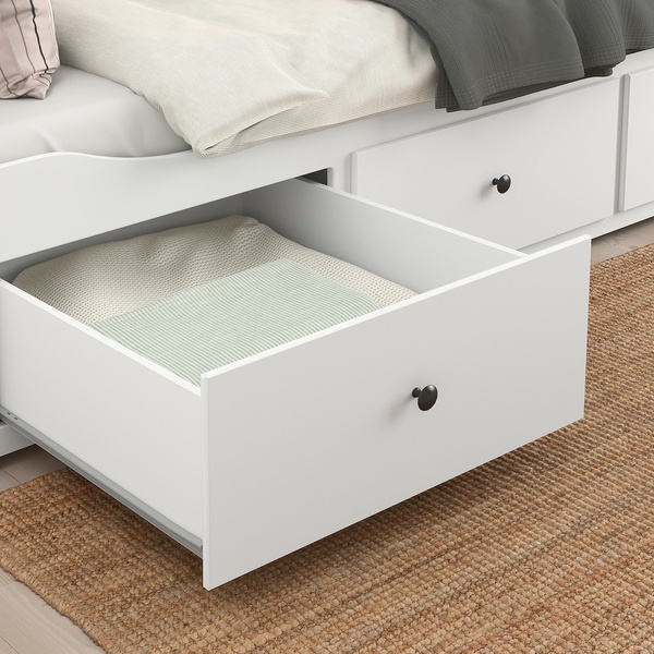 IKEA HEMNES (ИКЕА ХЕМНЭС), Кушетка с 3 ящиками, 2 матрасами, белый/твердый Аготнес, 80x200 см, 794.281.17 79428117 фото