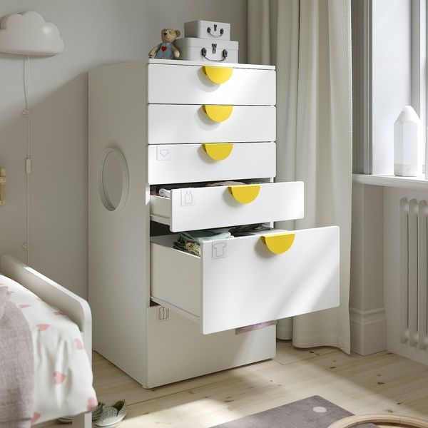 IKEA Комод, 6 ящиков, белый/сиреневый SM&Aring;STAD / PLATSA, 295.453.31 29545331 фото