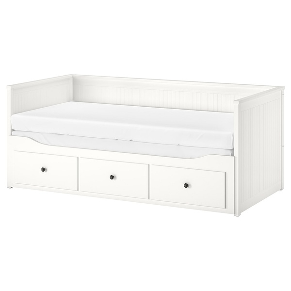 IKEA HEMNES (ИКЕА ХЕМНЭС), Кушетка с 3 ящиками, 2 матрасами, белый/твердый Аготнес, 80x200 см, 794.281.17 79428117 фото