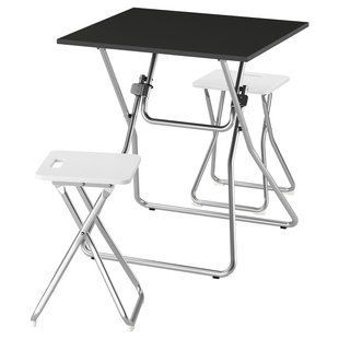 IKEA Стол и 2 табурета, складной черный/складной белый. GUNDE / GUNDE, 795.647.94 79564794 фото