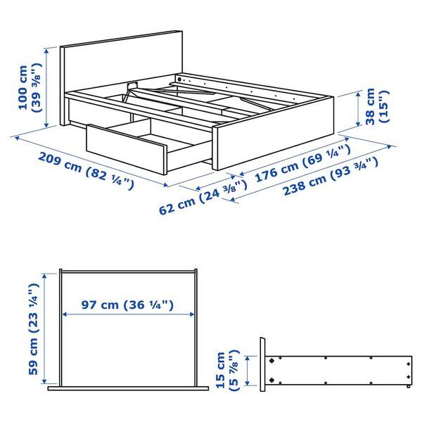 IKEA Каркас кровати с 2 ящиками для хранения, черно-коричневый MALM, 091.304.79 09130479 фото
