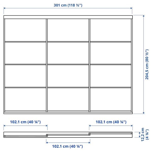 IKEA SKYTTA/SVARTISDAL (ІKEA СКЮТТА/СВАРТИСДАЛЬ), Комбінація розсувних дверей, алюміній/білий папір, 301x205 см, 594.227.34 59422734 фото