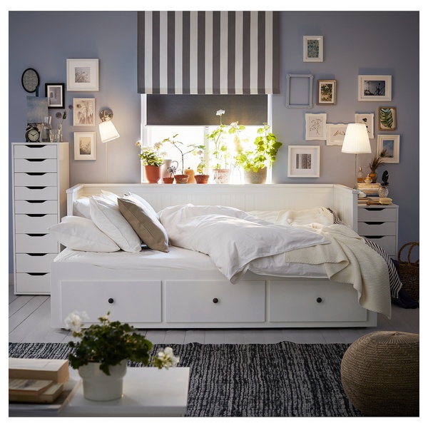 IKEA HEMNES (ИКЕА ХЕМНЭС), Кушетка с 3 ящиками, 2 матрасами, белый/фирма Åfjäll, 80х200 см, 995.214.97 99521497 фото