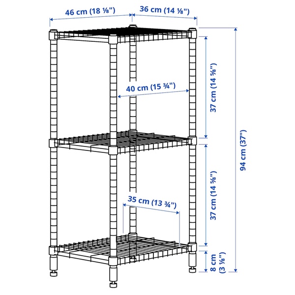 IKEA OMAR (ІKEA ОМАР), Оцинкована полиця, 46 x 36 x 94 см, 000.697.68 00069768 фото