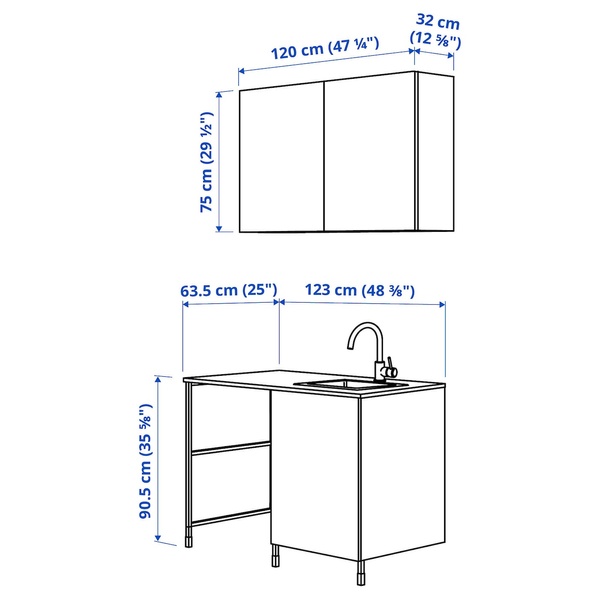 IKEA ENHET (ІKEA ЭНХЕТ), Пральня, антрацитовий/сірий каркас, 121,5 x 63,5 x 87,5 см, 994.772.58 99477258 фото