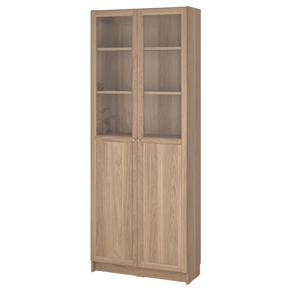 IKEA Книжный шкаф, пара панелей/стеклянных дверей, имитация. дуб BILLY / OXBERG, 294.833.28 29483328 фото