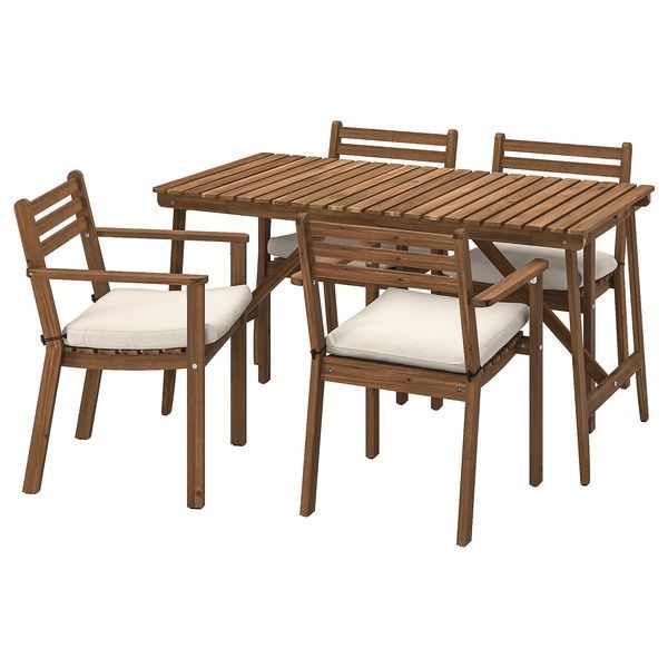 IKEA Стол+4 стула с подлокотниками, садовый, темно-коричневый/Фрёсён/Дувхольмен бежевый ASKHOLMEN, 495.302.96 49530296 фото