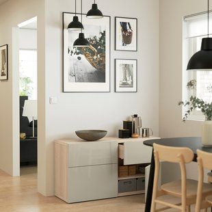 IKEA BESTA (ИКЕА БЕСТО), Комбинация для хранения с дверцами/ящиками, под беленый дуб/Сельсвикен глянцевый бежевый, 120x42x65 см, 494.126.41 49412641 фото