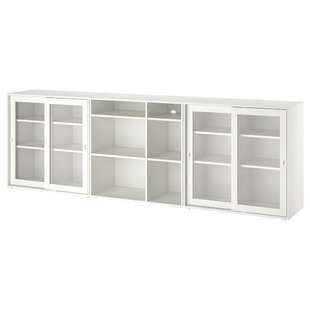 IKEA VIHALS (ИКЕА ВИХАЛС), Книжный шкаф/стеклянная дверь, белый/прозрачное стекло, 285x37x90 см, 595.212.15 59521215 фото