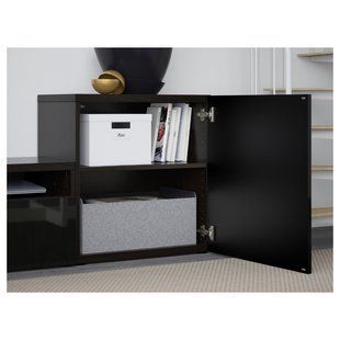 IKEA BESTA (ИКЕА БЕСТА), Комбинация ТВ/стекл дверцы, черно-коричневый/Сельсвикен глянцевый/черное прозрачное стекло, 300х42х211 см, 894.067.18 89406718 фото
