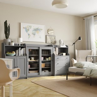 IKEA HAUGA (ІKEA HAUGA), Книжкова шафа, сірий, 244x46x116 см, 493.886.41 49388641 фото