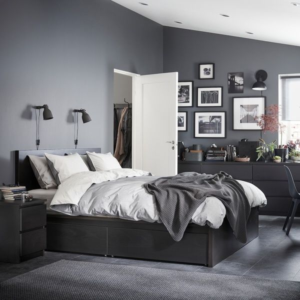IKEA Каркас кровати с 2 ящиками для хранения, черно-коричневый/Лурой MALM, 191.762.78 19176278 фото