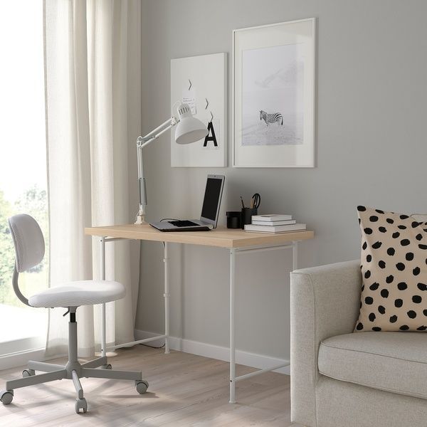 IKEA Письменный стол, дуб беленый/белый LINNMON / SP&Auml;ND, 095.638.68 09563868 фото