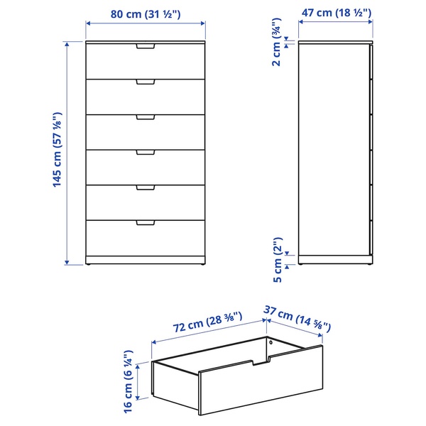 IKEA Комод NORDLI (ІKEA НОРДЛИ), Комод, 6 ящиків, білий, 892.394.99 89239499 фото