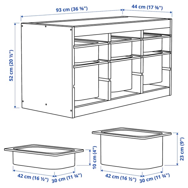 IKEA TROFAST (ИКЕА ТРОФАСТ), Стеллаж с контейнерами, сосна светлая морилка/светло-зелено-серый, 93x44x52 см, 795.332.41 79533241 фото