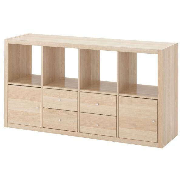 IKEA Стеллаж с 4 вставками, дуб беленый KALLAX, 291.975.72 29197572 фото