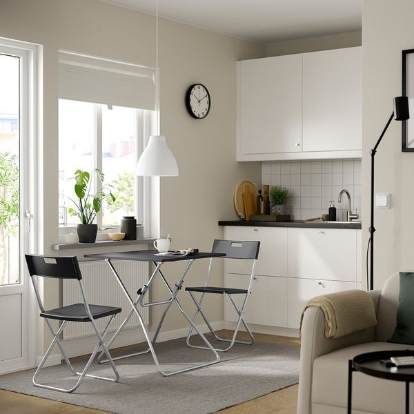 IKEA Стол и 2 складных стула, складной черный/черный GUNDE / GUNDE, 095.645.99 09564599 фото