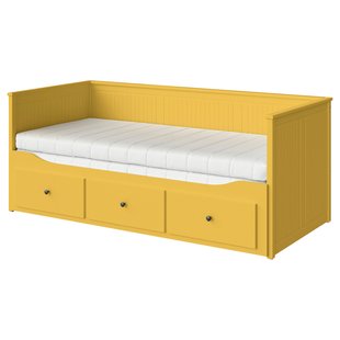 IKEA Кушетка з 3 ящиками, 2 матраци, жовтий/Åfjäll середньої жорсткості HEMNES, 995.598.62 99559862 фото