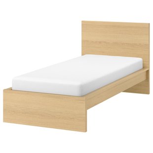 IKEA MALM (ИКЕА МАЛЬМ), Каркас кровати, высокий, дубовый шпон × белый, Leirsund, 291.573.21 29157321 фото