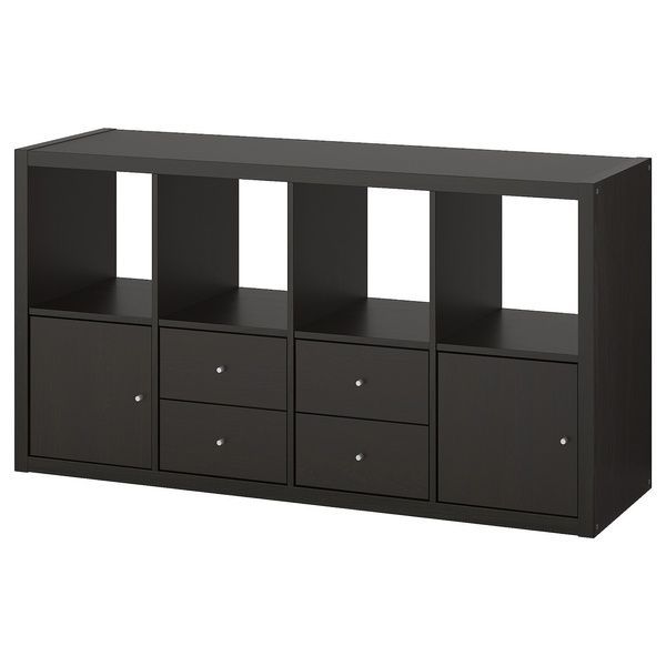 IKEA Стеллаж с 4 вставками, черно-коричневый KALLAX, 292.783.04 29278304 фото