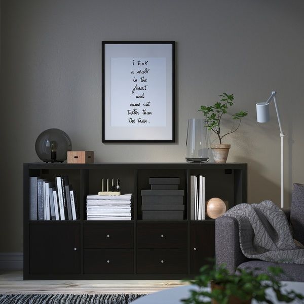 IKEA Стеллаж с 4 вставками, черно-коричневый KALLAX, 292.783.04 29278304 фото