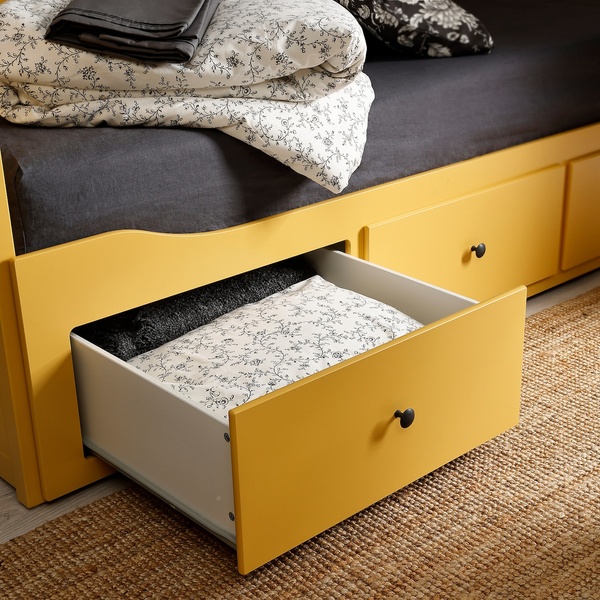 IKEA Кушетка з 3 ящиками, 2 матраци, жовтий/Åfjäll середньої жорсткості HEMNES, 995.598.62 99559862 фото