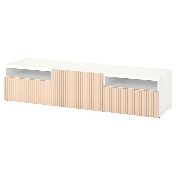 IKEA BESTA (ИКЕА БЕСТА), Тумба под ТВ с ящиками и дверцами, белый/березовый шпон Bj&ouml;rk&ouml;viken, 180x42x39 см, 794.203.62 79420362 фото