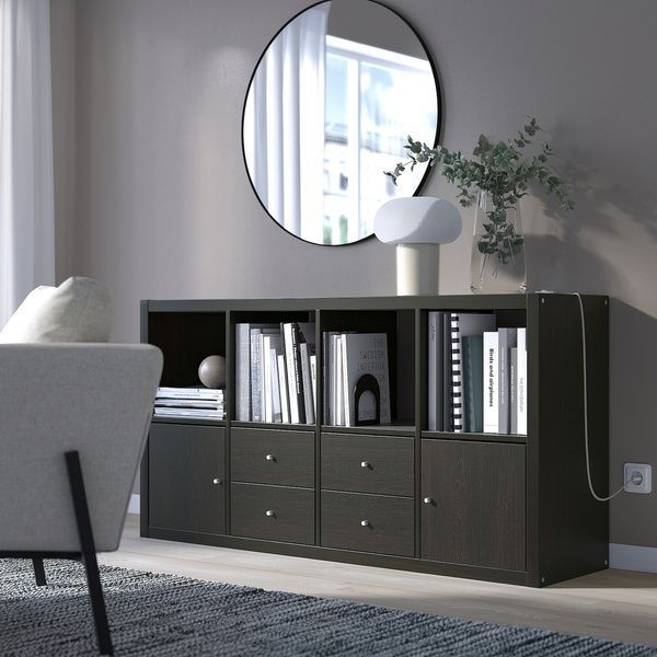 IKEA Стеллаж с 4 вставками, черно-коричневый KALLAX, 292.783.04 29278304 фото