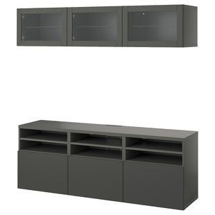 IKEA Комбинация ТВ/стеклянная дверь, темно-серый Sindvik/Lappviken темно-серый BEST&Aring;, 195.079.09 19507909 фото