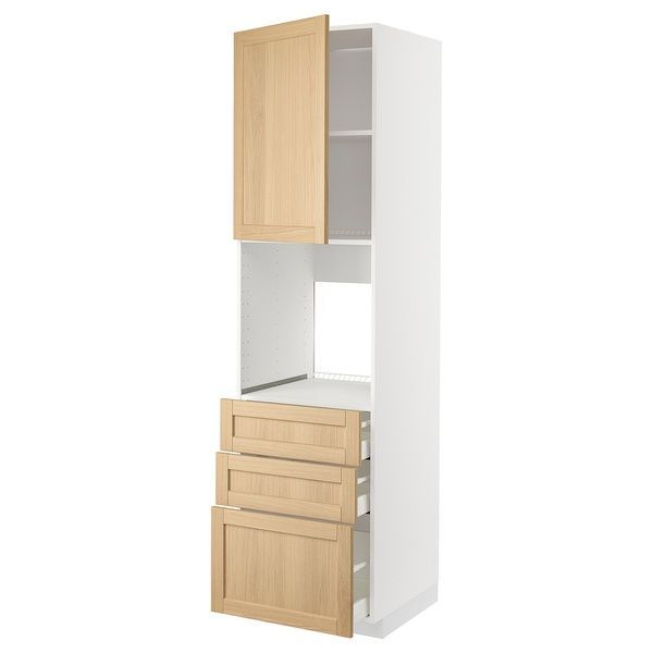 IKEA Шафа висока з дверцятами/3 дверки, білий/дуб форсбакка METOD / MAXIMERA, 195.095.45 19509545 фото