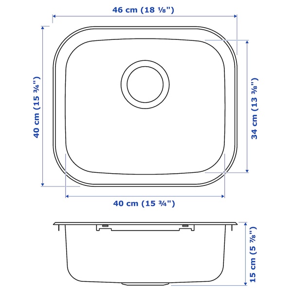 IKEA Врезная мойка FYNDIG (ИКЕА ФЮНДИГ), Одинарная врезная мойка, нержавеющая сталь, 46x40 см, 591.580.03 59158003 фото