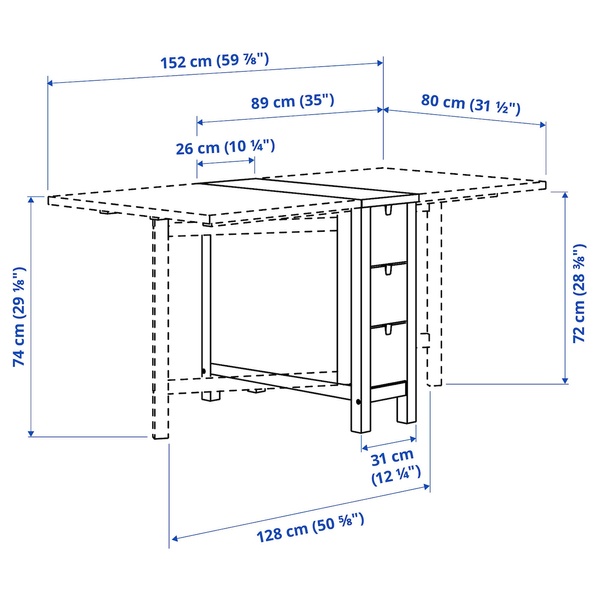 IKEA Стол раскладной NORDEN (ИКЕА НОРДЕН), Стол раскладной, береза, 26/89/152x80 см, 904.238.87 90423887 фото